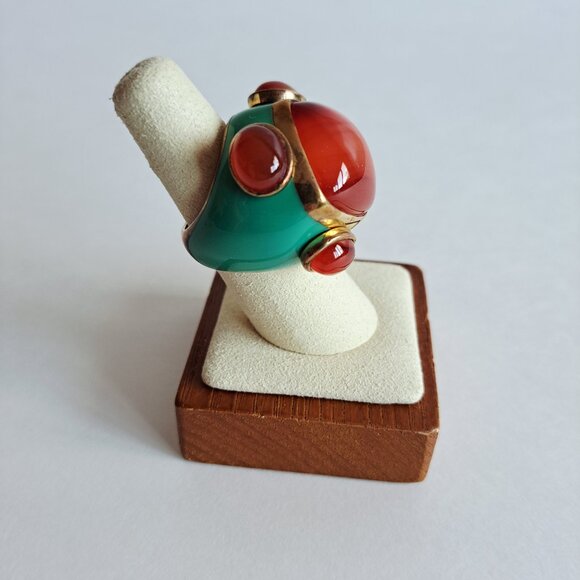 New Angelique de Paris Large Square Orange Natural Stones Blue Ring Size 7 - Picture 6 of 17